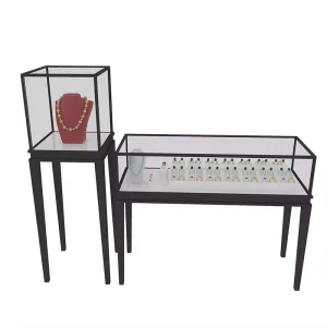 Custom Modern Floor Standing Jewelry Store Counter Luxury Glass Display Showcase LED Light Eco Friendly Durable Stainless Steel