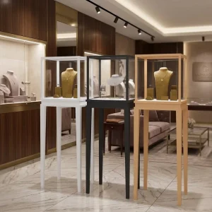 Custom Modern Luxury LED Tempered Glass Freestanding Jewelry Stand Display Rack for Boutique and Luxury Shopping Mall Retail
