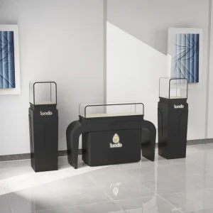 Custom Modern Marble Jewelry Display Case with LED Lighting and Glass Back for Fine Jewelry Shops