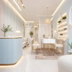 Custom Modern Nail Salon Manicure Table with LED Lighting Beauty Bar Furniture Set Reception Desk for Spa Salon