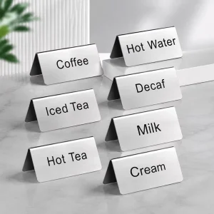 Custom Modern Stainless Steel Coffee & Tea Sign UV Printed Beverage Display Board Stand Waterproof Outdoor Cafe