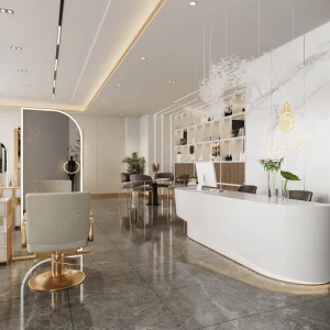 Custom Modern Style Eco Friendly Recyclable Waterproof Barbershop Design LED Lighting Beauty Styling Station Hair Salon
