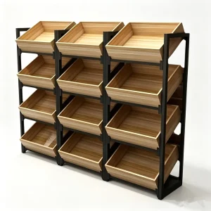 Custom Modular Steel Wood Fruit and Vegetable Display Shelf Supermarket Produce Stand Rack for Grocery Store