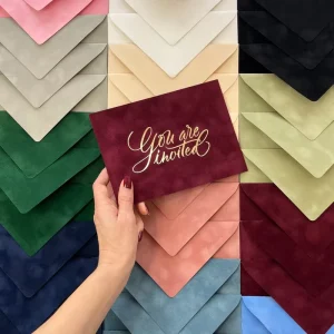 Custom Monogram Gold Foil Invitation Colorful Velvet Envelopes Wedding Invitation Set for Marriage Party Festival Invite Mailers