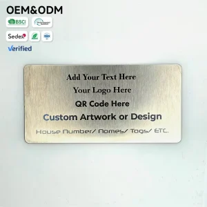 Custom Multi Functional Metal Nameplates Text Logo QR Code Engraving for Identification Branding