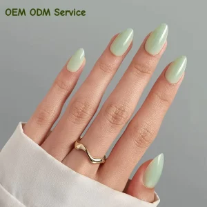 Custom Nails Press on Almond Artificial False Fake Finger Nail Factory Price Soft Gel Solid Color Green Press on Nails