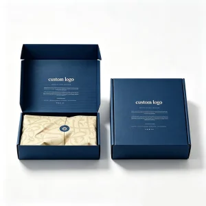 Custom Navy Blue Mailer Box Recyclable Corrugated Cardboard with Gold Logo for Luxury Brand Shipping & Packaging