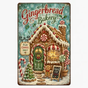 Custom OEM Gingerbread Bakery Metal Tin Sign Retro Vintage Wall Plaque for Kitchen Bar and Christmas Decor
