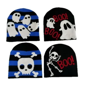 Custom OEM Graphic Image Unisex Adults Winter Warm Fleece Skull Beanie Hat 100% Acrylic Beach Outdoor Fashion Beanie