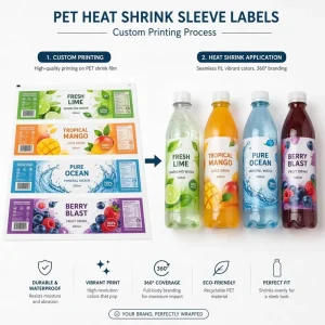 Custom OEM PET PVC Heat Shrink Wrap Sleeve Label Film Flat Sheet to Finished Bottle Packaging