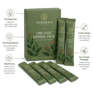 Custom Organic Herbal Pack Stick Sachet Packaging Set Eco Friendly Botanical Care Powder Strip Sachet Bags With Paper Box