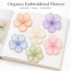 Custom Organza Flower Embroidered Ornaments Elegant Sheer Floral Crafts for Packaging Decor and OEM Orders