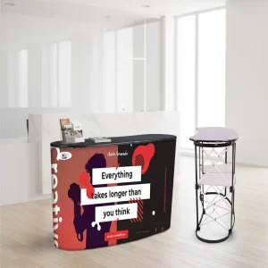 Custom PP Pop Up Promotion Counter Banner Stand Foldable Aluminum Floor Standing Reception Display Table for Exhibitions