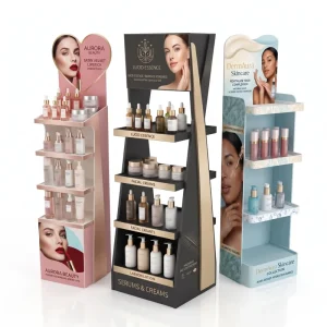 Custom PVC Display Stand Table Top Display Stand & Multi Tier Floor Display Rack For Cosmetics & Skincare Store