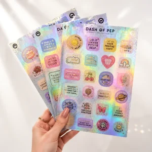 Custom PVC Vinyl Self Adhesive Kawaii Stickers Kiss Cut Logo Printing Holographic Laser Film Glitter Sticker Sheet
