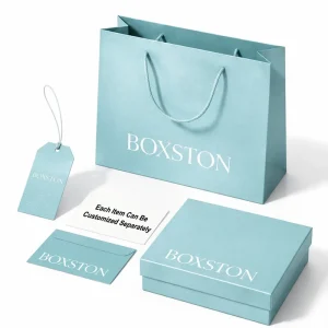 Custom Packaging Set with Envelope, Hang Tag, Card, Rigid Gift Box, Lid Box, and Paper Gift Bag for Apparel