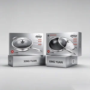 Custom Paper Packaging Box Metallic Silver Offset Full Color CMYK for Stainless Steel Cookware