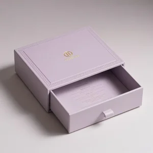 Custom Pastel Purple Drawer Box Matte Rigid Cardboard Luxury Packaging For Perfume Cosmetic Essential Oil-Embossed Foil Stamping
