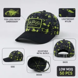 Custom Patch Embroidery Logo Camo 6 Panel Structured Curved Brim Outdoor Baseball Cap