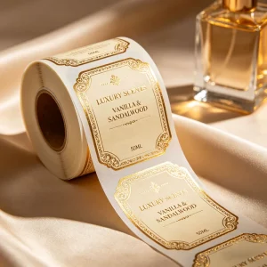 Custom Perfume Bottle Label Stickers Printed Design Luxury Gold Foil Stamping Logo Adhesive Paper Packaging Decals