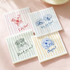 Custom Pet Napkins Wedding Personalized Dog and Cat Portrait From Photo for Cocktail Engagement Pet Serviettes