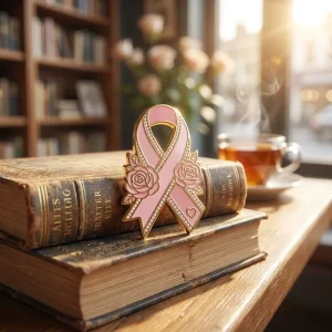 Custom Pink Ribbon Protecting Women Enamel Pin Badge Lapel Pin Pearl Rose Breast Cancer Awareness Charity Metal