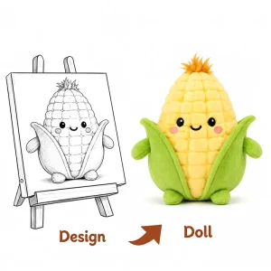 Custom Plants Corn Plush Toy Manufacturer Sketch Prototyping Soft Vegetable Doll Commercial Mascot Bulk Low MOQ OEM ODM