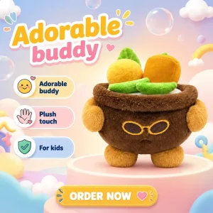 Custom Plants Plush Toy Brown Cartoon Food Character Stuffed Doll Mixed Fruit Toppings Embroidered Face Soft Fur