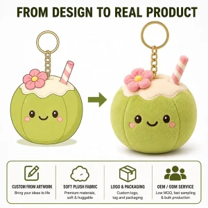 Custom Plush Keychain From Artwork to Product OEM ODM Service Personalized Soft Coconut Fruit Stuffed Toy
