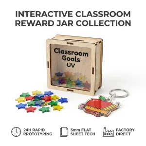 Custom Plywood Reward Jar with Acrylic Tokens, Interactive Classroom Goals Set, Bulk Educational Gift, UV Printed