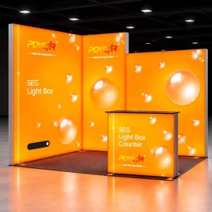Custom Print Advertising Tool-free Foldable LED SEG Fabric Light Box PVC Frame Backwall Backdrop For Trade Show Exhibition