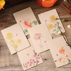 Custom Print Chinese Greeting Card with Peach Blossom Design, Retro Birthday Gift Paper Card