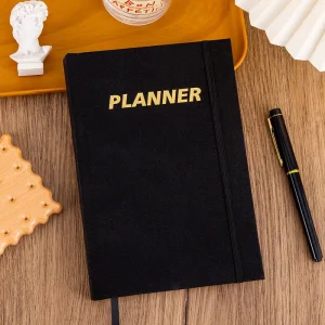 Custom Print Journal Diary With Custom Logo Hardcover Linen Or PP Fabric Cover Black A5 Lined Monthly Goal Planner Notebooks