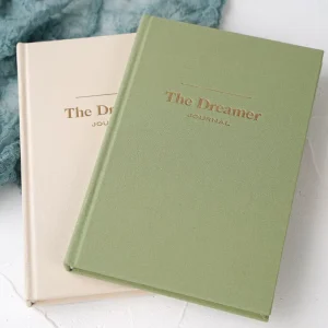 Custom Printed A5 Hardcover Linen Diary with Logo, Green, Lined Monthly Goal Journal