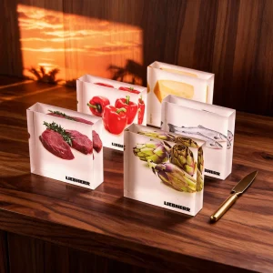 Custom Printed Clear Acrylic Display Block Square Food Pattern Acrylic Stand for Counter Showcase Decoration