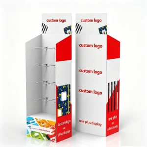 Custom Printed Corrugated Cardboard Floor Display Stand with Hooks Retail POP Paper Display Rack for Stationery Office Supplies