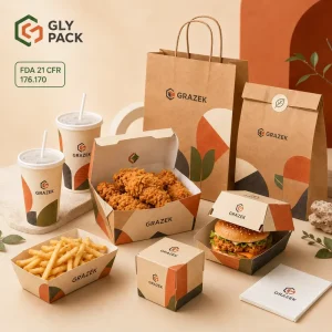 Custom Printed Disposable Food Grade Fast Food Packaging Set with Fried Chicken Burger Fries Boxes Cups Bags for Takeaway