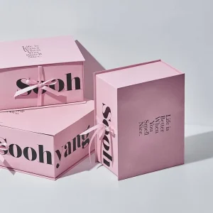 Custom Printed Luxury Rigid Paper Cardboard Gift Box Handmade Recyclable Pink Magnetic Closure Skincare Packaging Sponge Liner