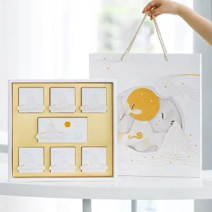 Custom Printed Mid Autumn Festival Mooncake Packaging Box Paper Crane Moon Design Pastry Gift Box with Matching Bag Bulk