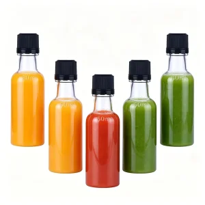 Custom Printed PET Container With Screw Lid For Wine Juice And Beverage Packaging 50ml Empty Bottle