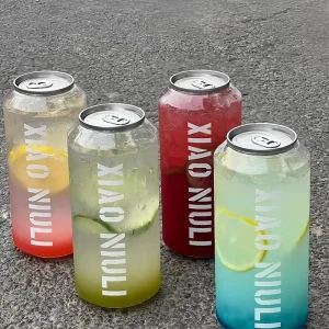 Custom Printed PET Smoothie Bottles Plastic Cans With Aluminum Lid Clear Plastic Jar for Milk Tea Juice Beer Takeaway
