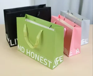 Custom Printed Paper Gift Bags, Luxury Retail Shopping Paper Bags With Silk Rope Handle For Boutique Clothing Cosmetic Packaging