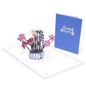 Custom Printed Premium Creative 3D Flower Thank You Pop Greeting Cards Handmade 7×5 Inch Offset Printing Paper for Art