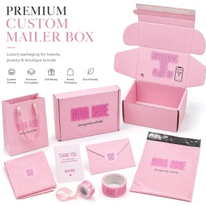 Custom Printed Small Cosmetic Lash Carton Gift Packaging Shipping Pink Corrugated Easy Tear Strip Mailer Paper Boxes