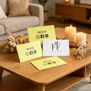 Custom Printed Social Media Yellow Brand Business Card for Clothing Boutique Packaging