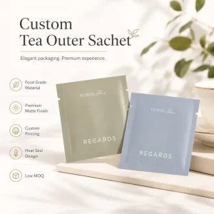 Custom Printed Tea Bag Outer Sachet Packaging Food Grade Matte Single Serve Tea Envelope Wrapper Bag