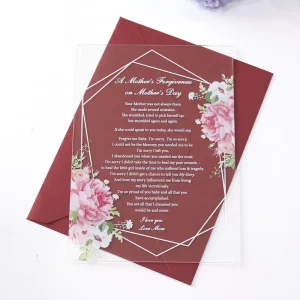 Custom Printed Transparent Acrylic Wedding Invitations Minimalist Floral Wedding Invitation Set