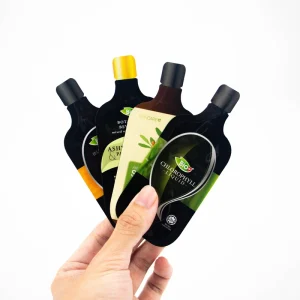 Custom Printing Die Cut Bottle Shape Essential Oil Shampoo Sample Small Sachet Foil Packaging Bag