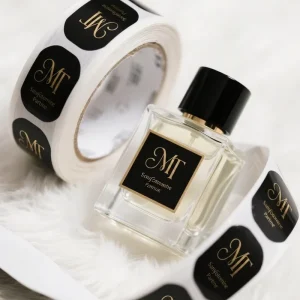 Custom Printing Service White PP Vinyl Label Gold Foil Stamping Embossing Logo Stickers for Perfume Bottle Cosmetic Packaging