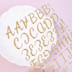 Custom Private English Letters 3D Gold stamped Handwritten Durable Waterproof Vinyl Adhesive Stickers with Custom Colors
